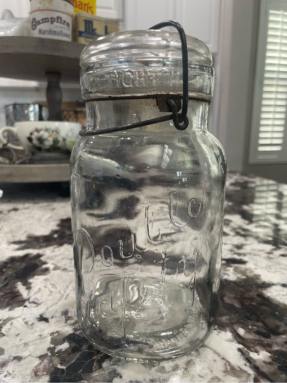 1920's 'Double Safety' Smalley Kivlan Onthank Quart Glass Jar w/Lid - Antique